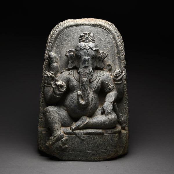 Pala Black Stone Stele of Ganesha