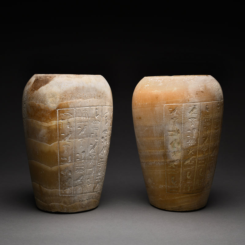 Pair of Egyptian Alabaster Canopic Jars