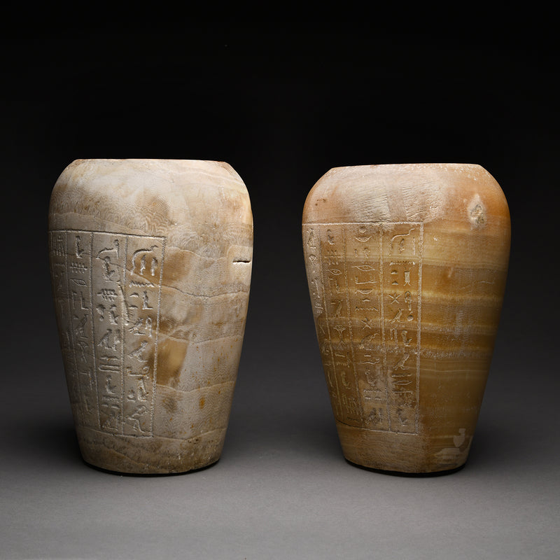 Pair of Egyptian Alabaster Canopic Jars