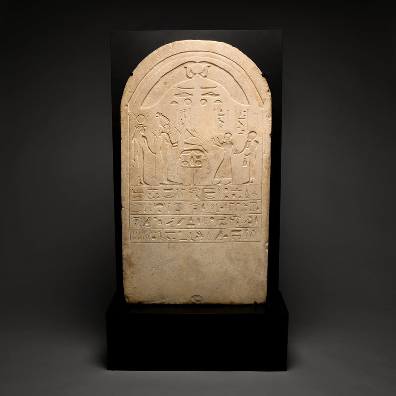 Egyptian Limestone Round-Topped Stele for INKU and ISIS-EN-EM-HET