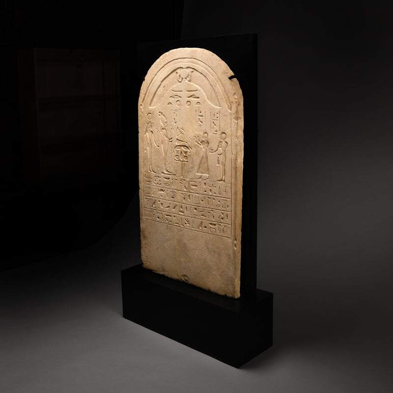 Egyptian Limestone Round-Topped Stele for INKU and ISIS-EN-EM-HET