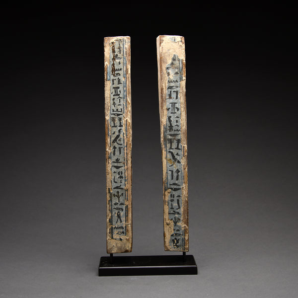 Pair of Egyptian Painted Wood Sarcophagus Corner Posts