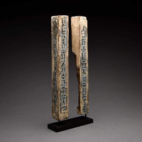 Pair of Egyptian Painted Wood Sarcophagus Corner Posts