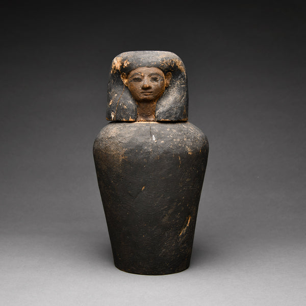 Egyptian Wood Canopic Jar with Stopper