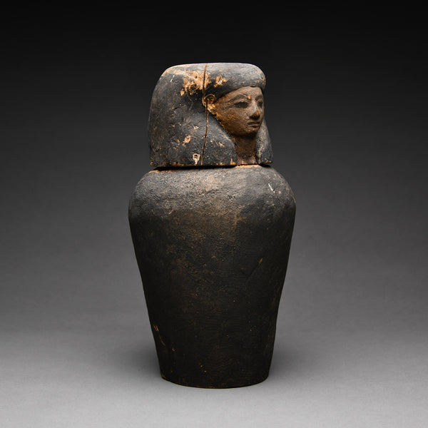 Egyptian Wood Canopic Jar with Stopper