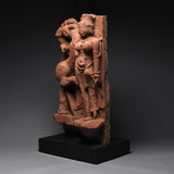 Indian Red Sandstone Relief of Gajasimha and a Female Deity