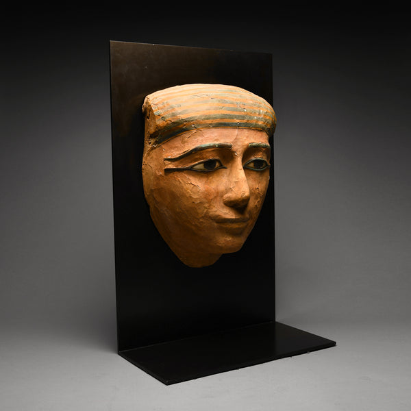 Egyptian Painted Wood Sarcophagus Mask with Inlays